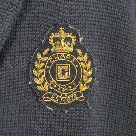 Chaps Womens Size L Cardigan Cotton Sweater Shawl Collar Gold Buttons Crest Navy - Picture 9 of 12